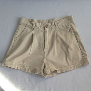 Tan High Waist Shorts with Relaxed Fit and Textured Fabric